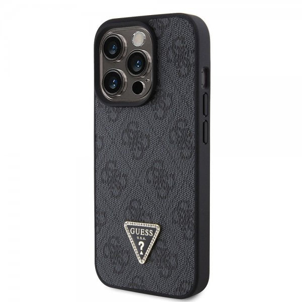 Guess iPhone 15 Pro Cover 4G Metal Triangle Strass Sort