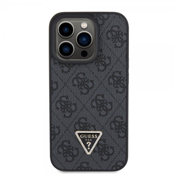 Guess iPhone 15 Pro Cover 4G Metal Triangle Strass Sort
