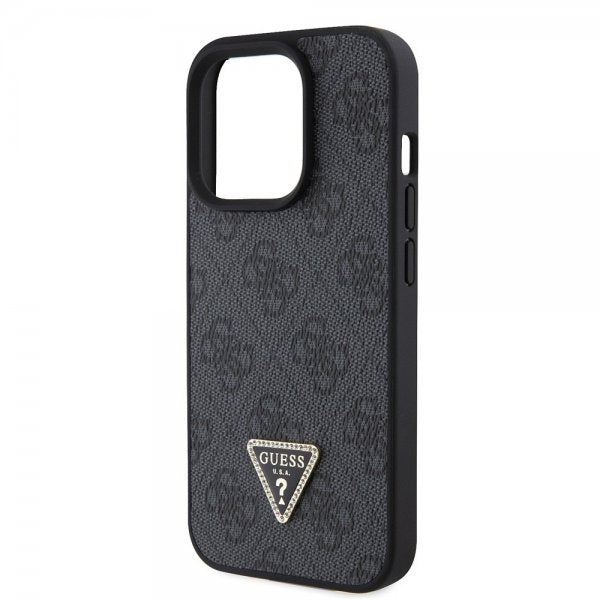 Guess iPhone 15 Pro Cover 4G Metal Triangle Strass Sort