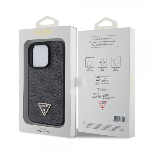 Guess iPhone 15 Pro Cover 4G Metal Triangle Strass Sort