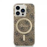 Guess iPhone 15 Pro Cover 4G Pattern MagSafe Brun