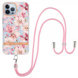 iPhone 15 Pro Cover Blomstermønster med Rem Rosa Gardenia