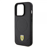 Ferrari iPhone 15 Pro Cover Carbon PU Læder MagSafe Sort