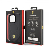 Ferrari iPhone 15 Pro Cover Carbon PU Læder MagSafe Sort