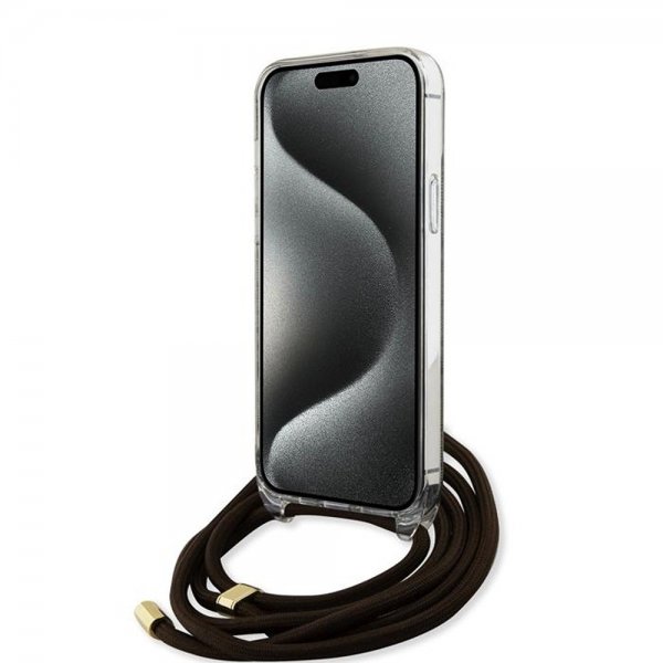 Guess iPhone 15 Pro Cover Crossbody Cord Brun