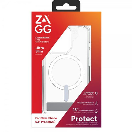 ZAGG iPhone 15 Pro Cover Crystal Palace Snap Kickstand Transparent