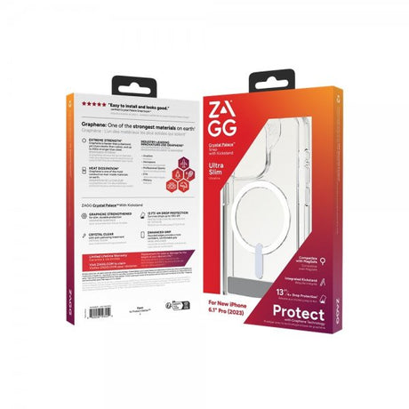 ZAGG iPhone 15 Pro Cover Crystal Palace Snap Kickstand Transparent