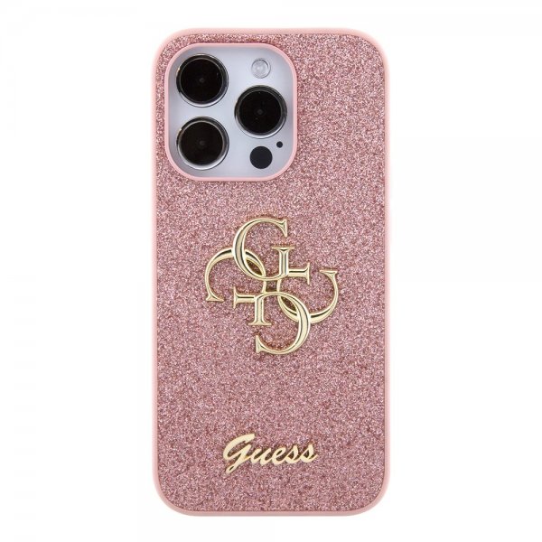 Guess iPhone 15 Pro Cover Fixed Glitter Rosa