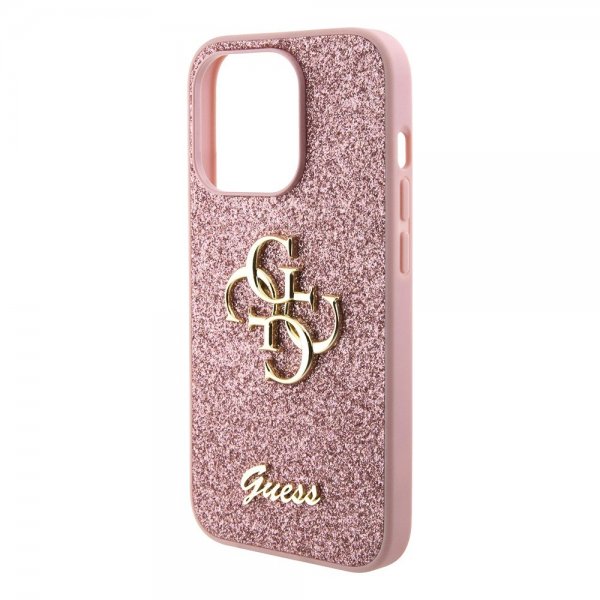 Guess iPhone 15 Pro Cover Fixed Glitter Rosa