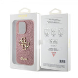 Guess iPhone 15 Pro Cover Fixed Glitter Rosa