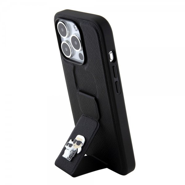 Karl Lagerfeld iPhone 15 Pro Cover Grip Stand Funktion Sort