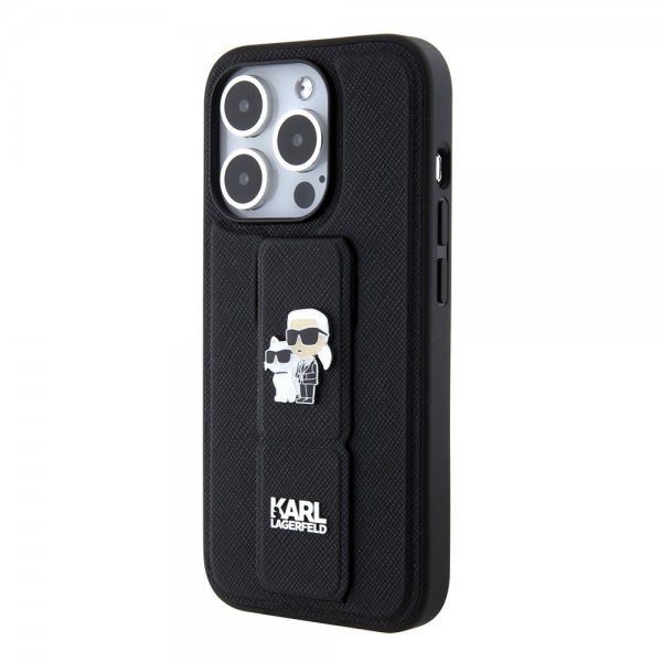 Karl Lagerfeld iPhone 15 Pro Cover Grip Stand Funktion Sort