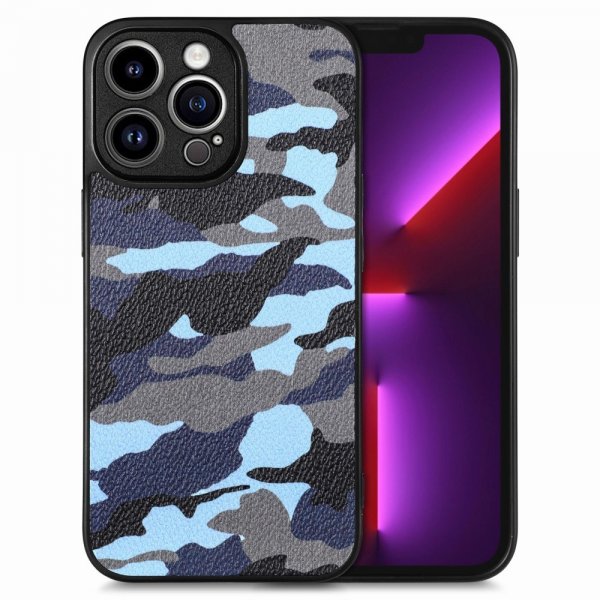 iPhone 15 Pro Cover Camouflage Blå