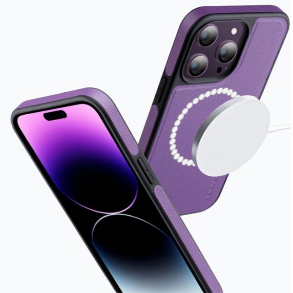 X-Level iPhone 15 Pro Cover Kunstlæder MagSafe Lilla