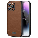 Sulada iPhone 15 Pro Cover Lædertekstur Brun