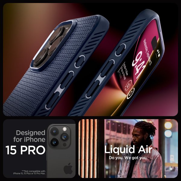Spigen iPhone 15 Pro Cover Liquid Air Navy Blue