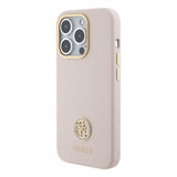 Guess iPhone 15 Pro Cover Liquid Silicone Metal Logo Rosa