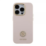 Guess iPhone 15 Pro Cover Liquid Silicone Metal Logo Rosa