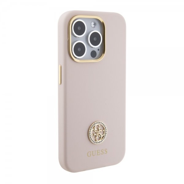 Guess iPhone 15 Pro Cover Liquid Silicone Metal Logo Rosa