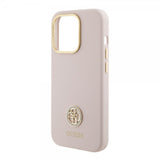 Guess iPhone 15 Pro Cover Liquid Silicone Metal Logo Rosa