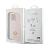 Guess iPhone 15 Pro Cover Liquid Silicone Metal Logo Rosa