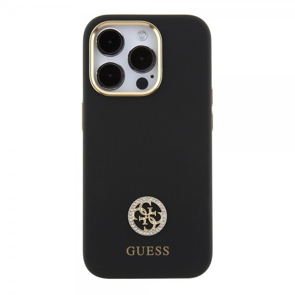 Guess iPhone 15 Pro Cover Liquid Silicone Metal Logo Sort