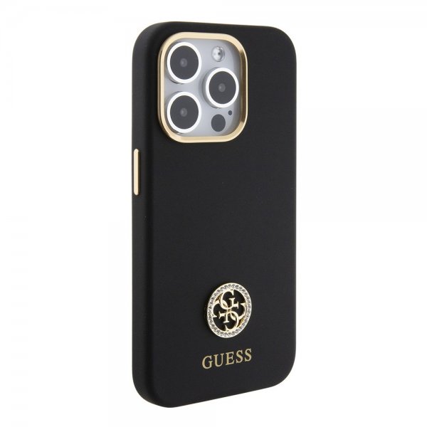 Guess iPhone 15 Pro Cover Liquid Silicone Metal Logo Sort