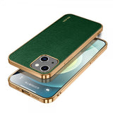 Sulada iPhone 15 Pro Cover Litchi Mønster Belagt Kant Grøn