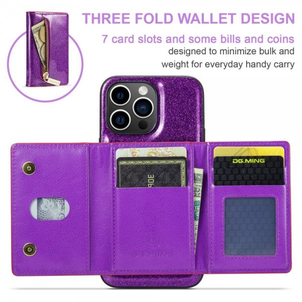 Dg.Ming iPhone 15 Pro Cover M3 Series Aftagelig Kortholder Glimmer Lilla