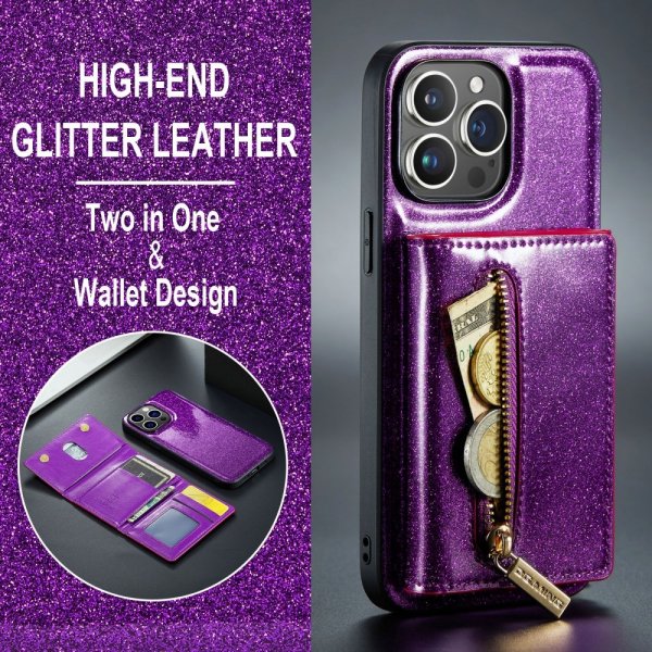 Dg.Ming iPhone 15 Pro Cover M3 Series Aftagelig Kortholder Glimmer Lilla