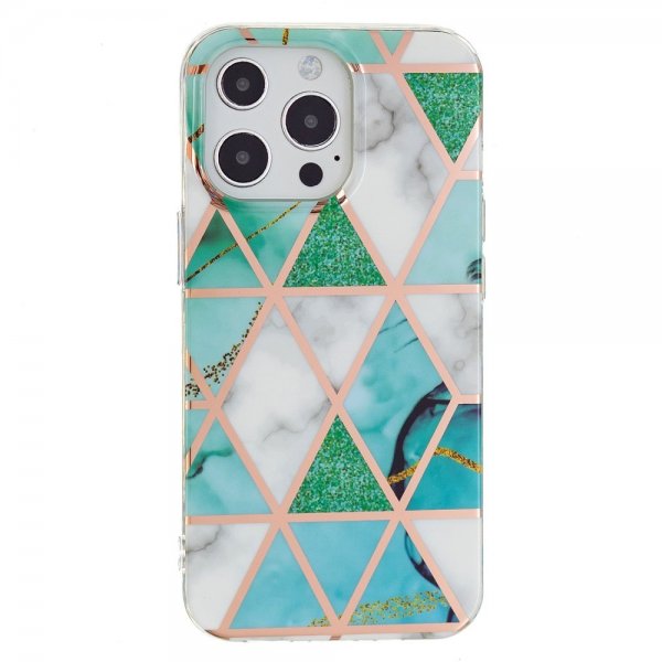 iPhone 15 Pro Cover Marmormønster Grøn Hvid