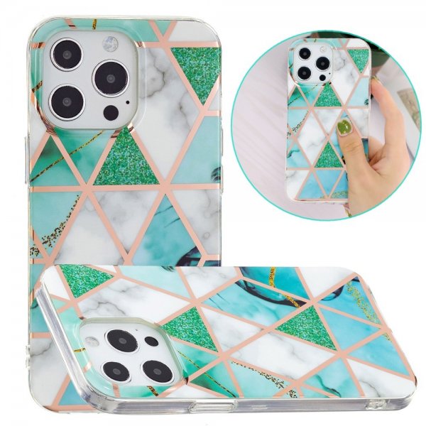iPhone 15 Pro Cover Marmormønster Grøn Hvid