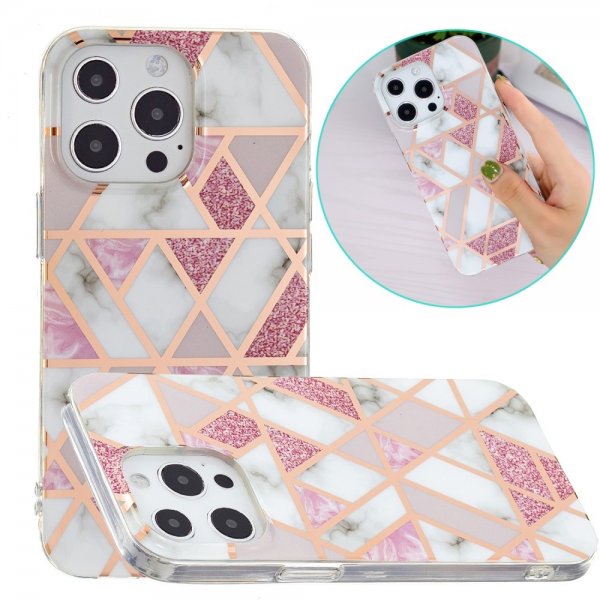 iPhone 15 Pro Cover Marmormønster Rosa Grå