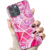 iPhone 15 Pro Cover Marmor Mønster Rosa Rød