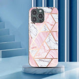 iPhone 15 Pro Cover Marmormønster Hvid Rosa