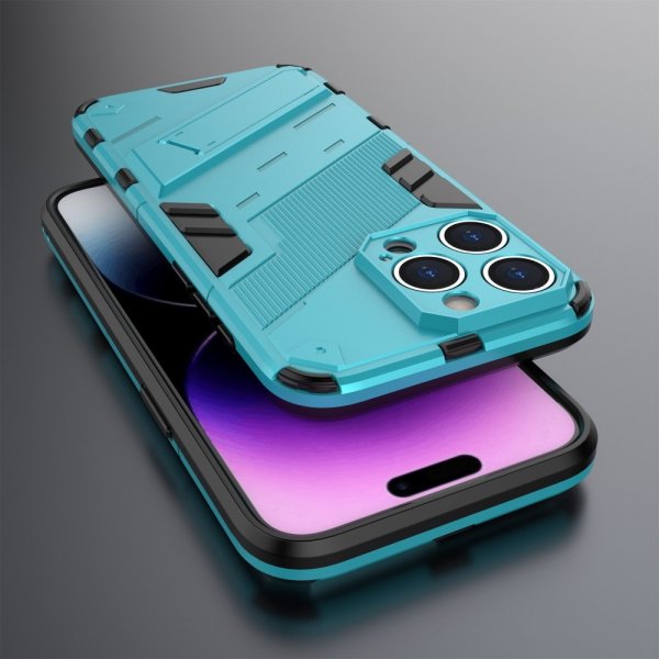 iPhone 15 Pro Cover med Stativ Lyseblå