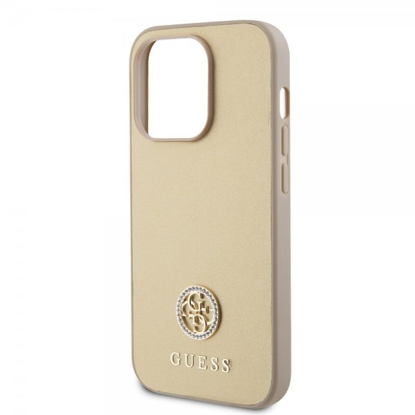 Guess iPhone 15 Pro Cover Metal Logo Strass Guld