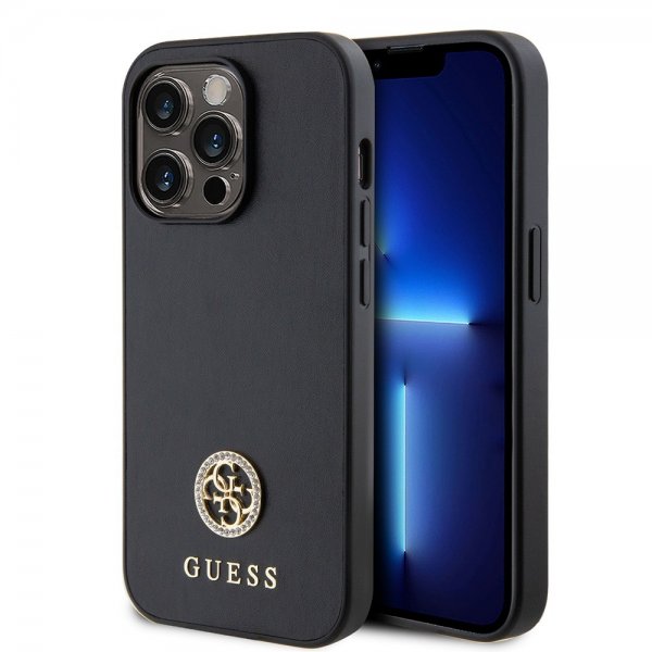 Guess iPhone 15 Pro Cover Metal Logo Rhinsten Sort