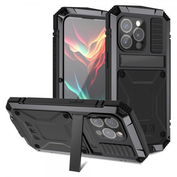 R-JUST iPhone 15 Pro Cover Metal Stødsikkert Sort