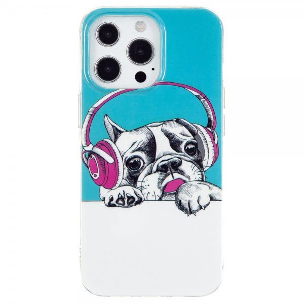iPhone 15 Pro Cover Motiv Hund med Høretelefoner