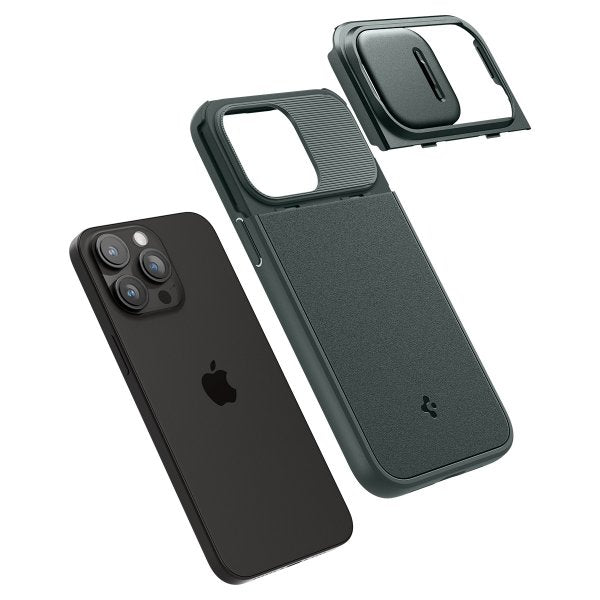 Spigen iPhone 15 Pro Cover Optik Armor MagFit Abyss Green