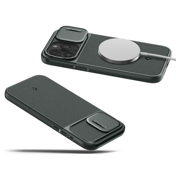 Spigen iPhone 15 Pro Cover Optik Armor MagFit Abyss Green