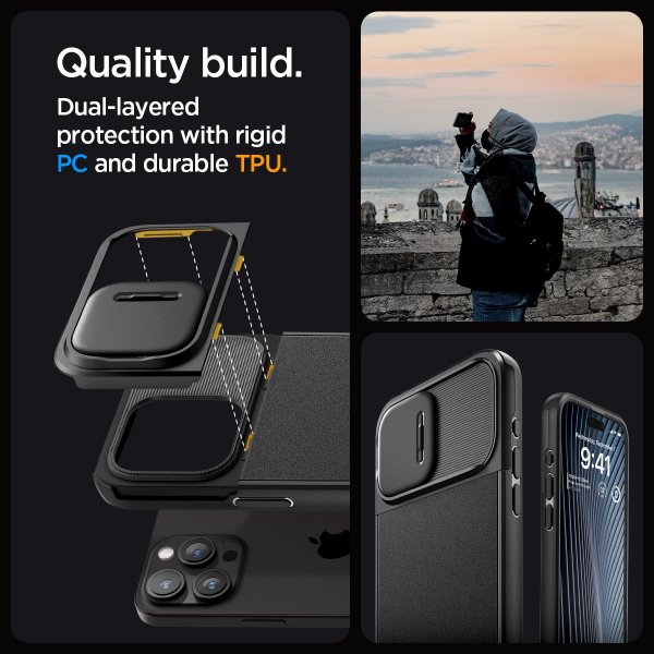 Spigen iPhone 15 Pro Cover Optik Armor MagFit Sort