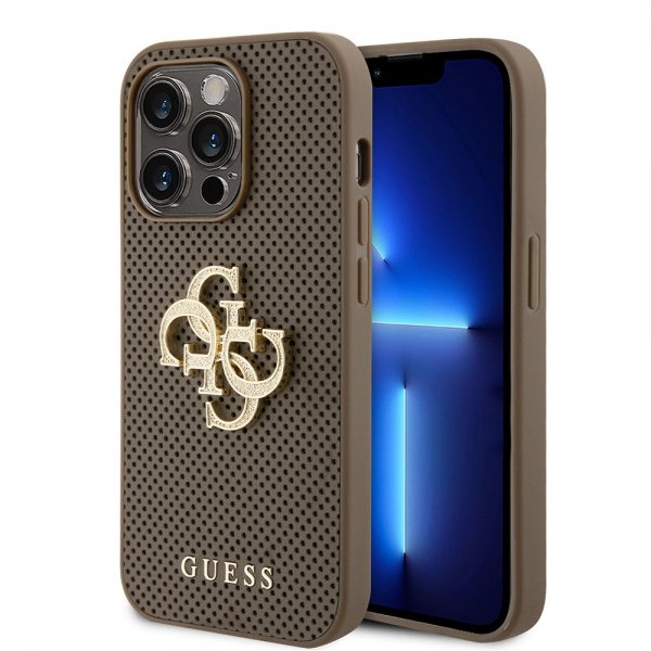 Guess iPhone 15 Pro Cover Perforeret Glitter Brun