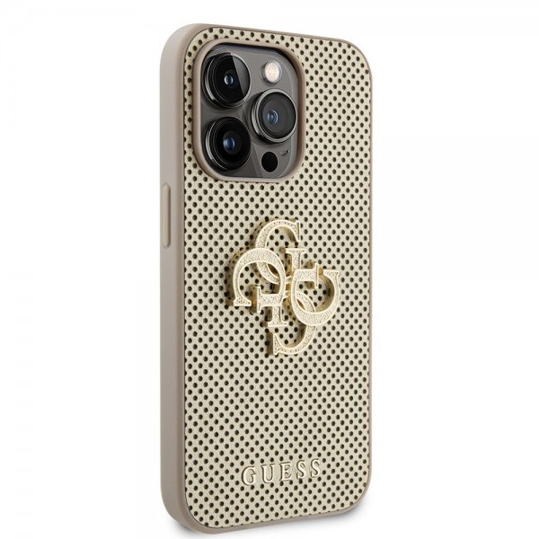 Guess iPhone 15 Pro Cover Perforated Glitter Guld