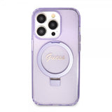 Guess iPhone 15 Pro Max Cover Ring Stand Glitter MagSafe Lilla