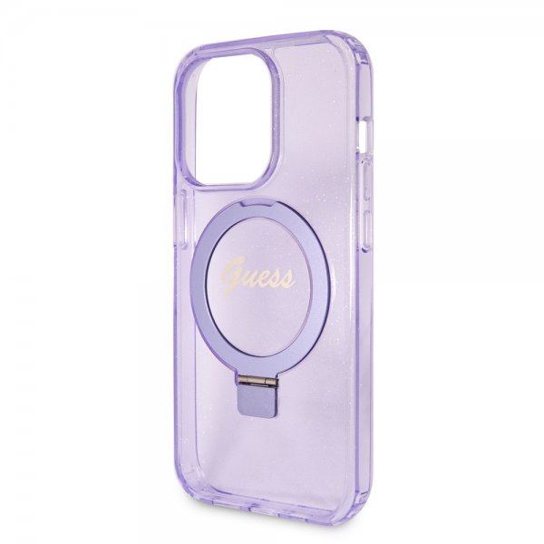 Guess iPhone 15 Pro Max Cover Ring Stand Glitter MagSafe Lilla