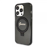 Guess iPhone 15 Pro Cover Ring Stand Glitter MagSafe Sort