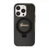 Guess iPhone 15 Pro Cover Ring Stand Glitter MagSafe Sort