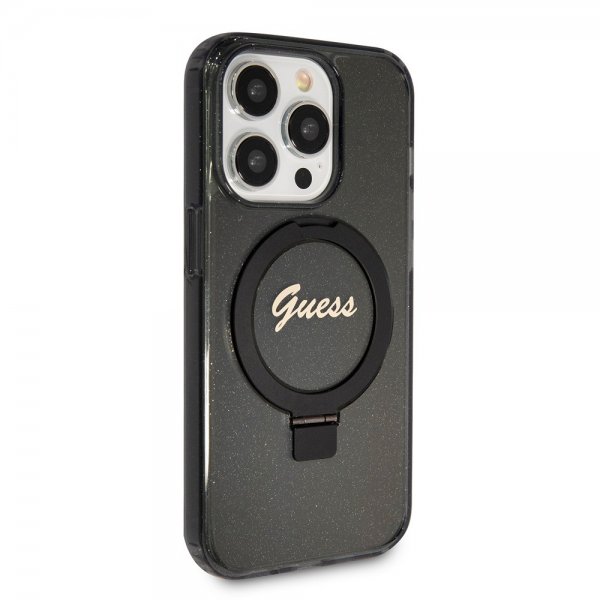 Guess iPhone 15 Pro Cover Ring Stand Glitter MagSafe Sort